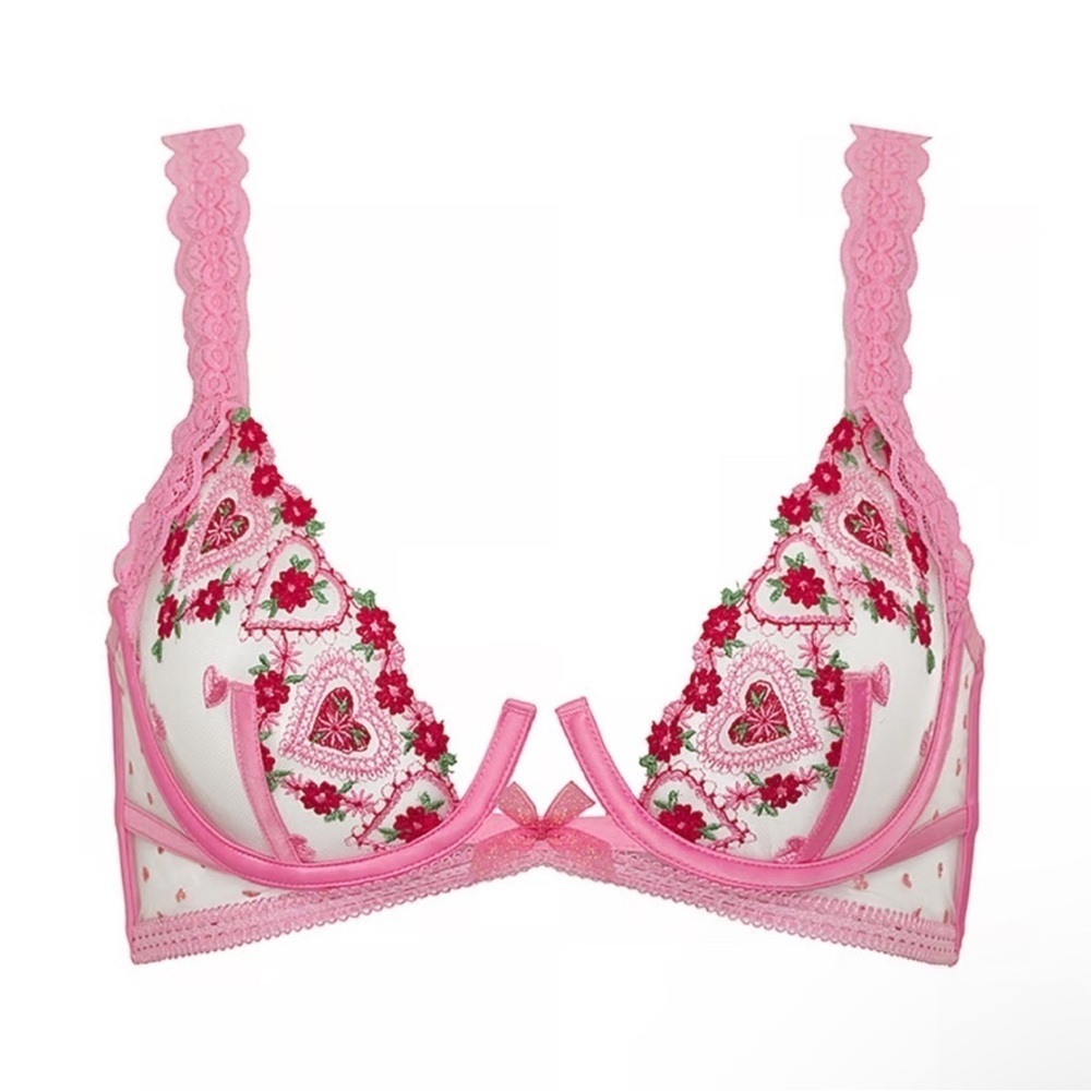 NWT For Love & Lemons Whimsical Garden Doily heart Bra - Pink - size 34C - Picture 1 of 10
